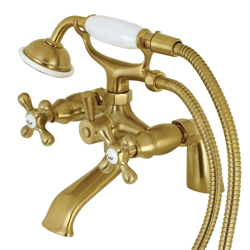 Kingston Three-Handle 2-Hole Deck-Mount Clawfoot Tub Faucet with Hand Shower