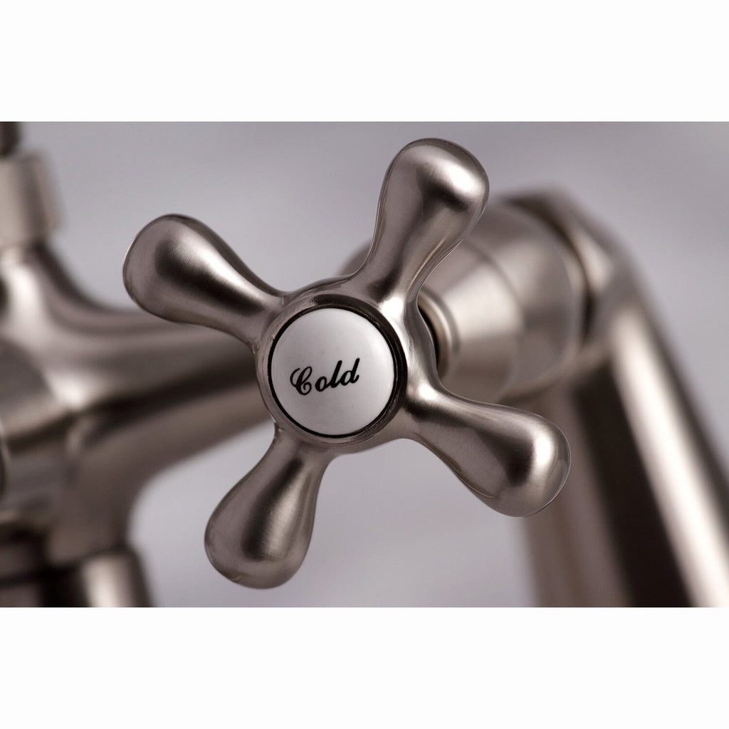 Kingston Three-Handle 2-Hole Deck-Mount Clawfoot Tub Faucet with Hand Shower