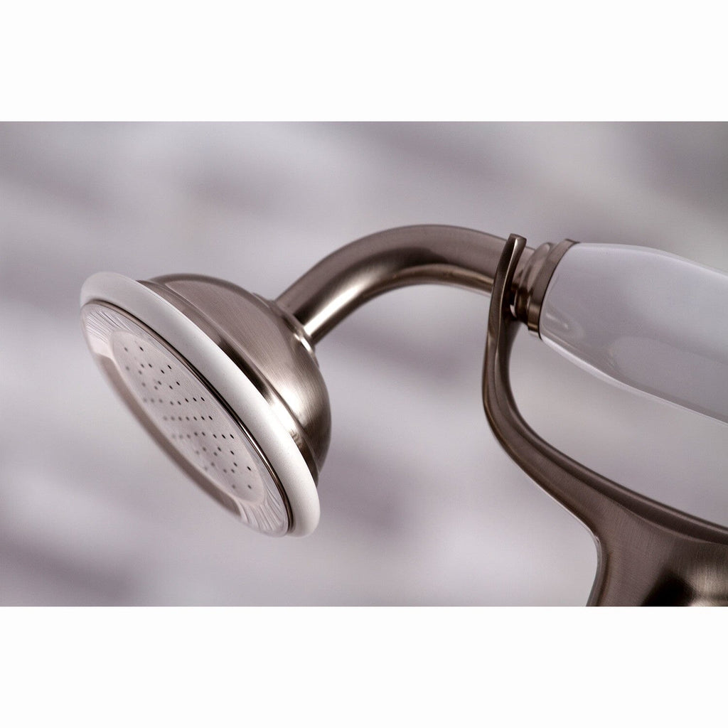 Kingston Three-Handle 2-Hole Deck-Mount Clawfoot Tub Faucet with Hand Shower