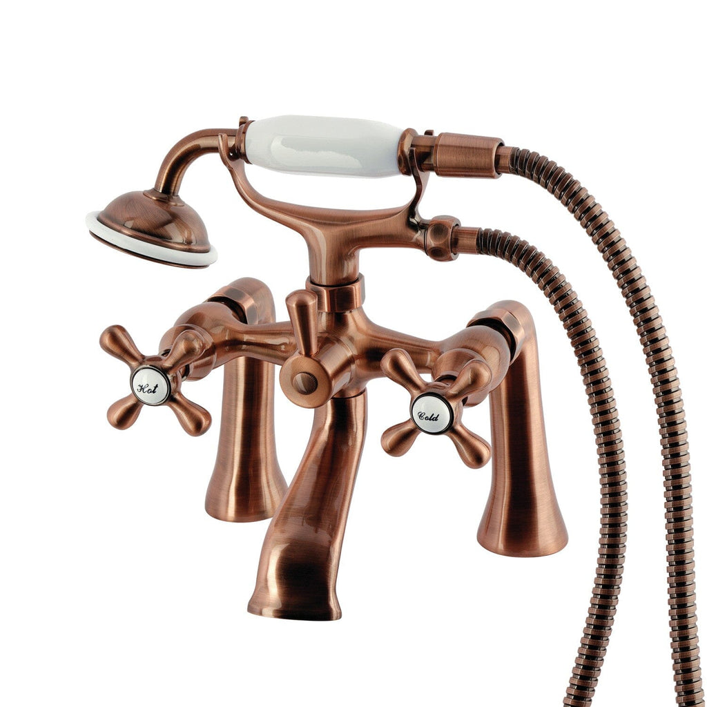 Kingston Three-Handle 2-Hole Deck-Mount Clawfoot Tub Faucet with Hand Shower