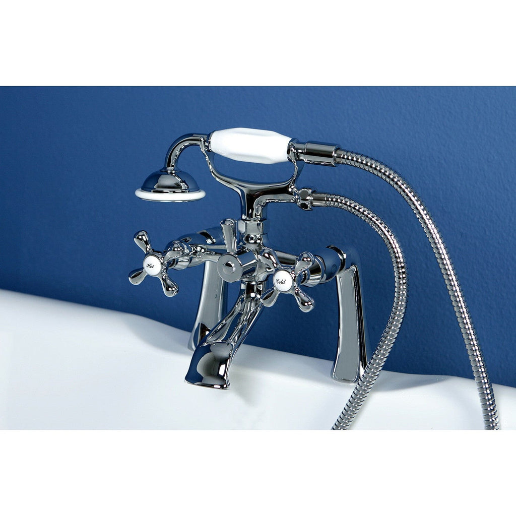 Kingston Three-Handle 2-Hole Deck-Mount Clawfoot Tub Faucet with Hand Shower