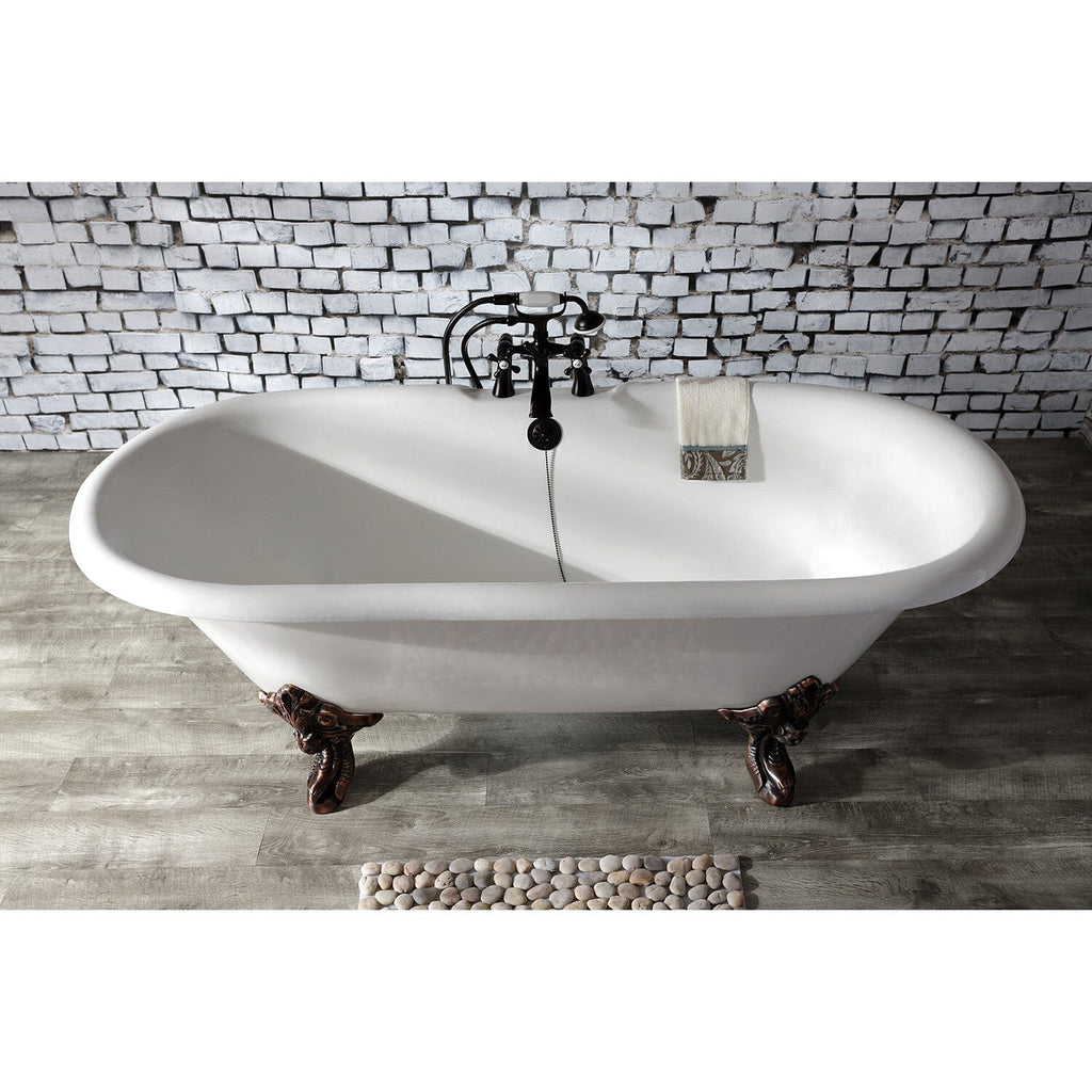 Kingston Three-Handle 2-Hole Deck-Mount Clawfoot Tub Faucet with Hand Shower
