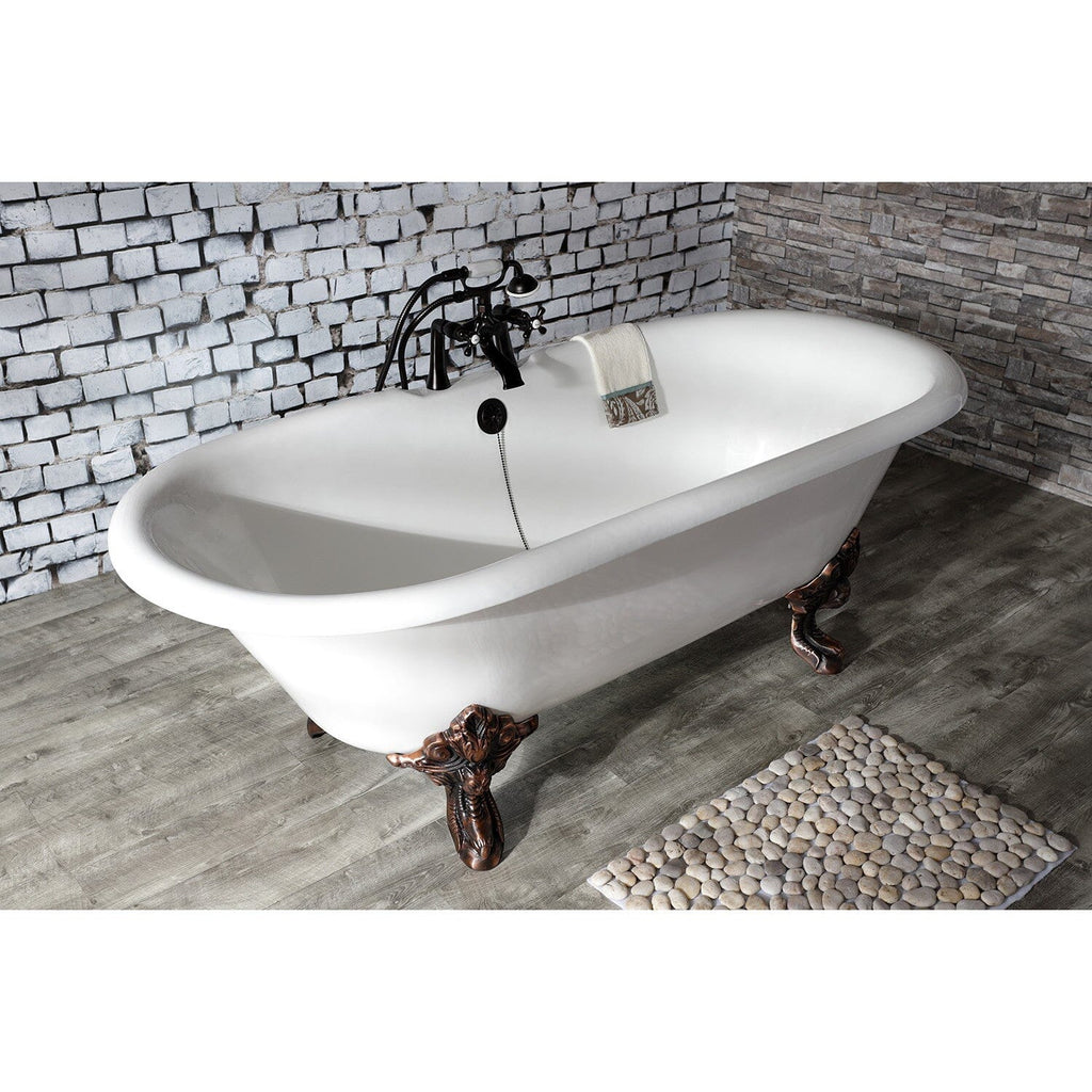 Kingston Three-Handle 2-Hole Deck-Mount Clawfoot Tub Faucet with Hand Shower