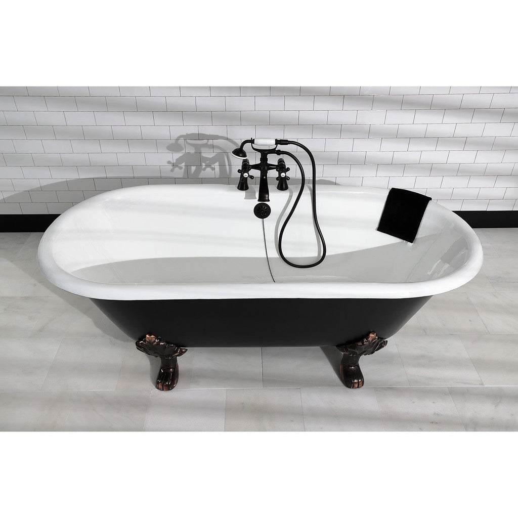 Kingston Three-Handle 2-Hole Deck-Mount Clawfoot Tub Faucet with Hand Shower