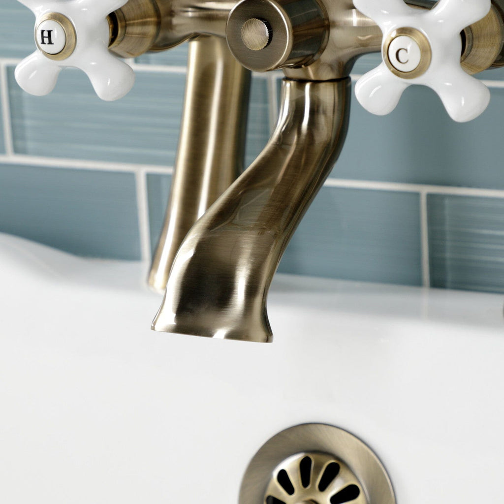 Kingston Three-Handle 2-Hole Deck-Mount Clawfoot Tub Faucet with Hand Shower