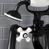 Kingston Three-Handle 2-Hole Deck-Mount Clawfoot Tub Faucet with Hand Shower