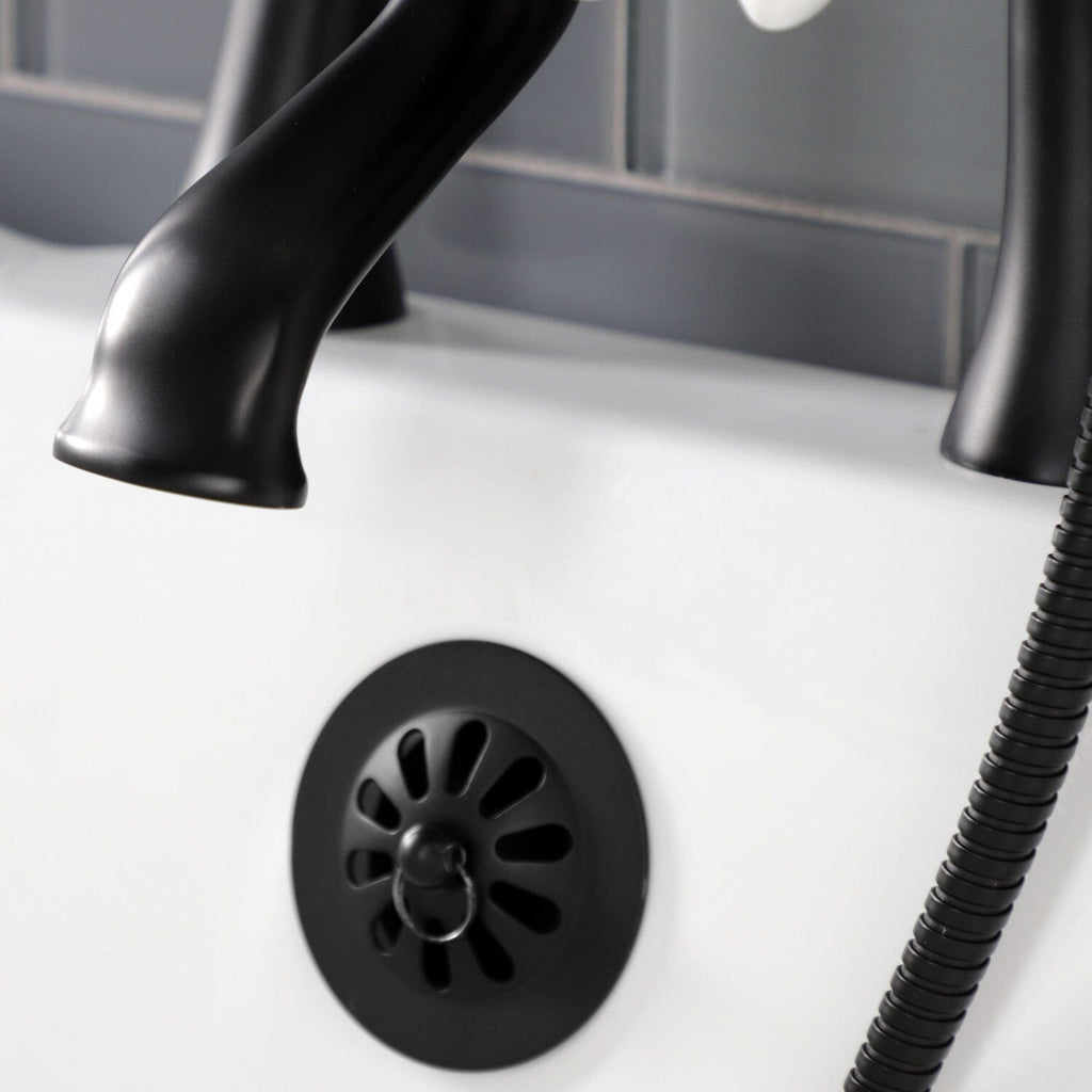 Kingston Three-Handle 2-Hole Deck-Mount Clawfoot Tub Faucet with Hand Shower
