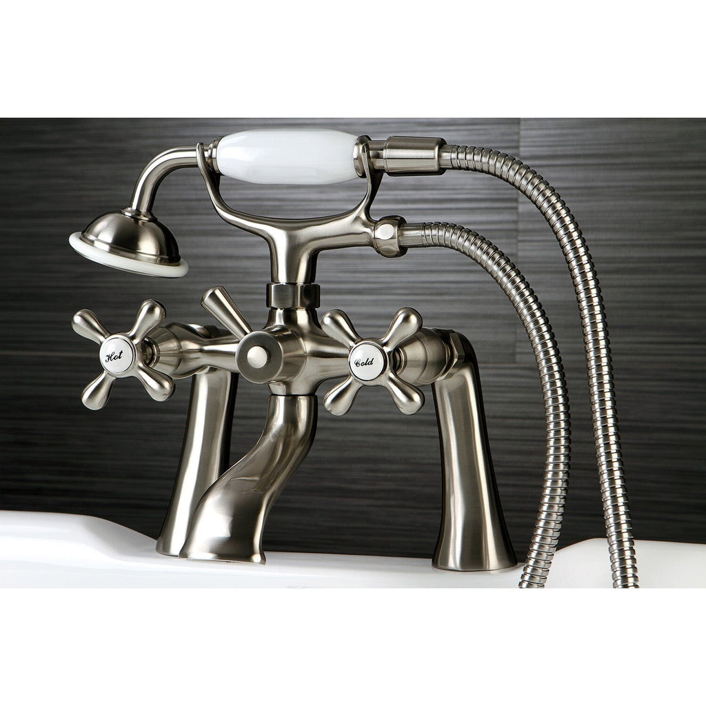 Kingston Three-Handle 2-Hole Deck-Mount Clawfoot Tub Faucet with Hand Shower