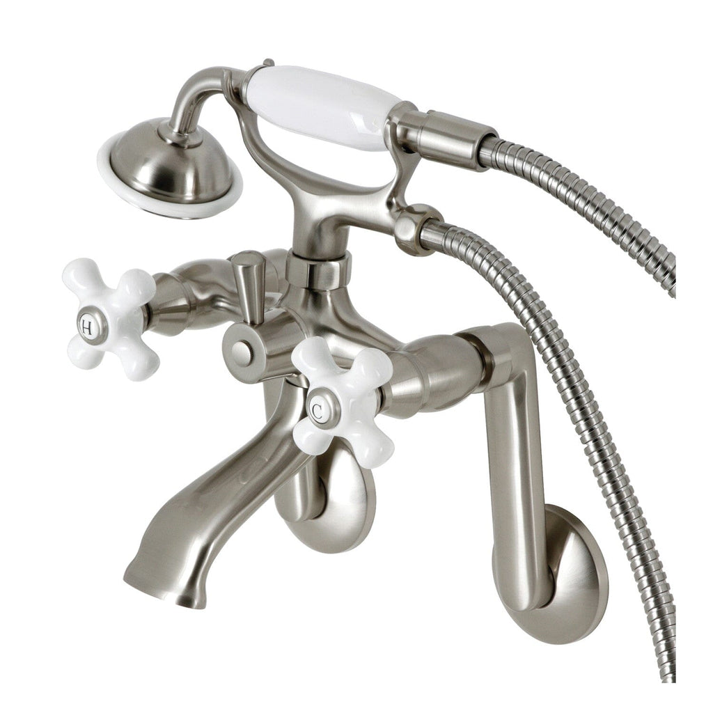 Kingston Three-Handle 2-Hole Tub Wall Mount Clawfoot Tub Faucet with Hand Shower
