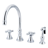 Governor Double-Handle 4-Hole Widespread Kitchen Faucet with Brass Sprayer