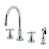 Essex Double-Handle 4-Hole Widespread Kitchen Faucet with Brass Sprayer