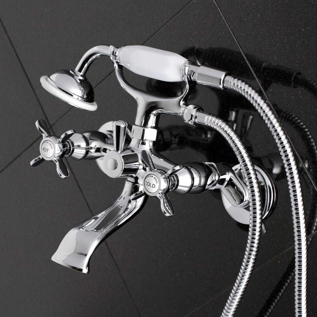 Essex Three-Handle 2-Hole Tub Wall Mount Clawfoot Tub Faucet with Hand Shower