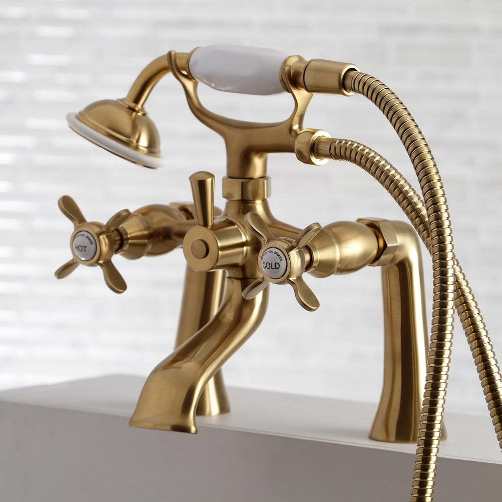 Essex Three-Handle 2-Hole Deck-Mount Clawfoot Tub Faucet with Hand Shower