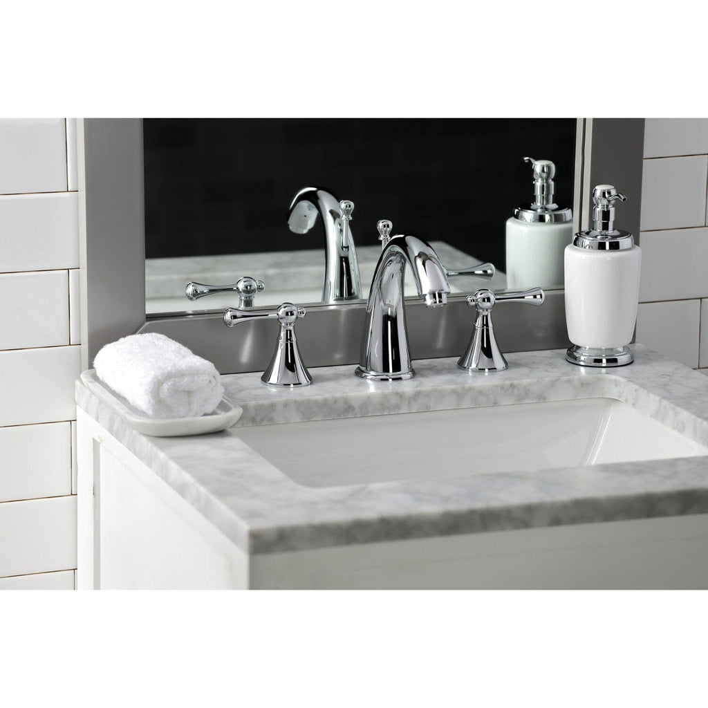 English Country Two-Handle 3-Hole Deck Mount Widespread Bathroom Faucet with Brass Pop-Up Drain