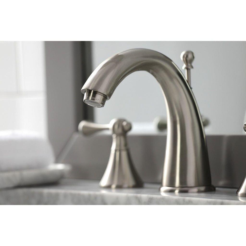 English Country Two-Handle 3-Hole Deck Mount Widespread Bathroom Faucet with Brass Pop-Up Drain