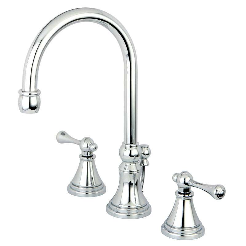 Governor Two-Handle 3-Hole Deck Mount Widespread Bathroom Faucet with Brass Pop-Up