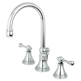 Governor Two-Handle 3-Hole Deck Mount Widespread Bathroom Faucet with Brass Pop-Up