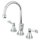 NuFrench Two-Handle 3-Hole Deck Mount Widespread Bathroom Faucet with Brass Pop-Up
