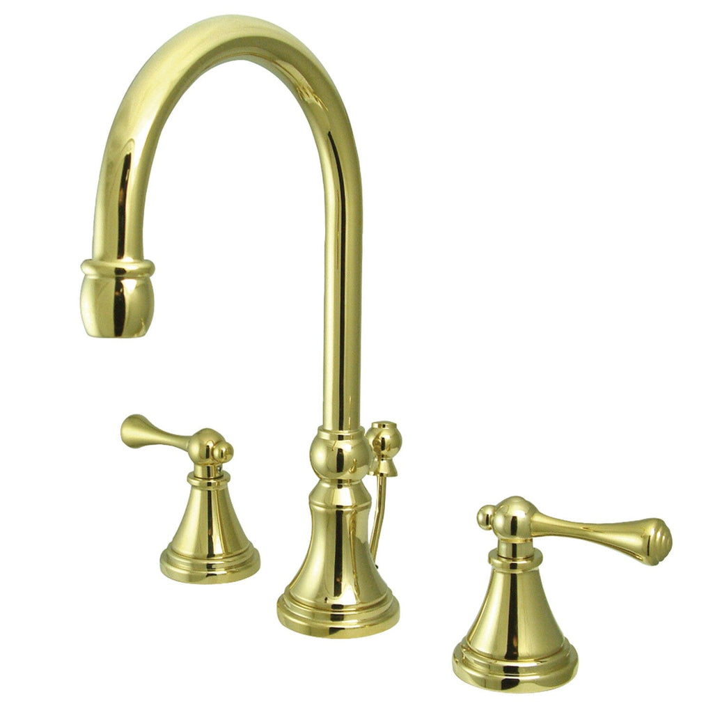 Governor Two-Handle 3-Hole Deck Mount Widespread Bathroom Faucet with Brass Pop-Up