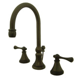 Governor Two-Handle 3-Hole Deck Mount Widespread Bathroom Faucet with Brass Pop-Up