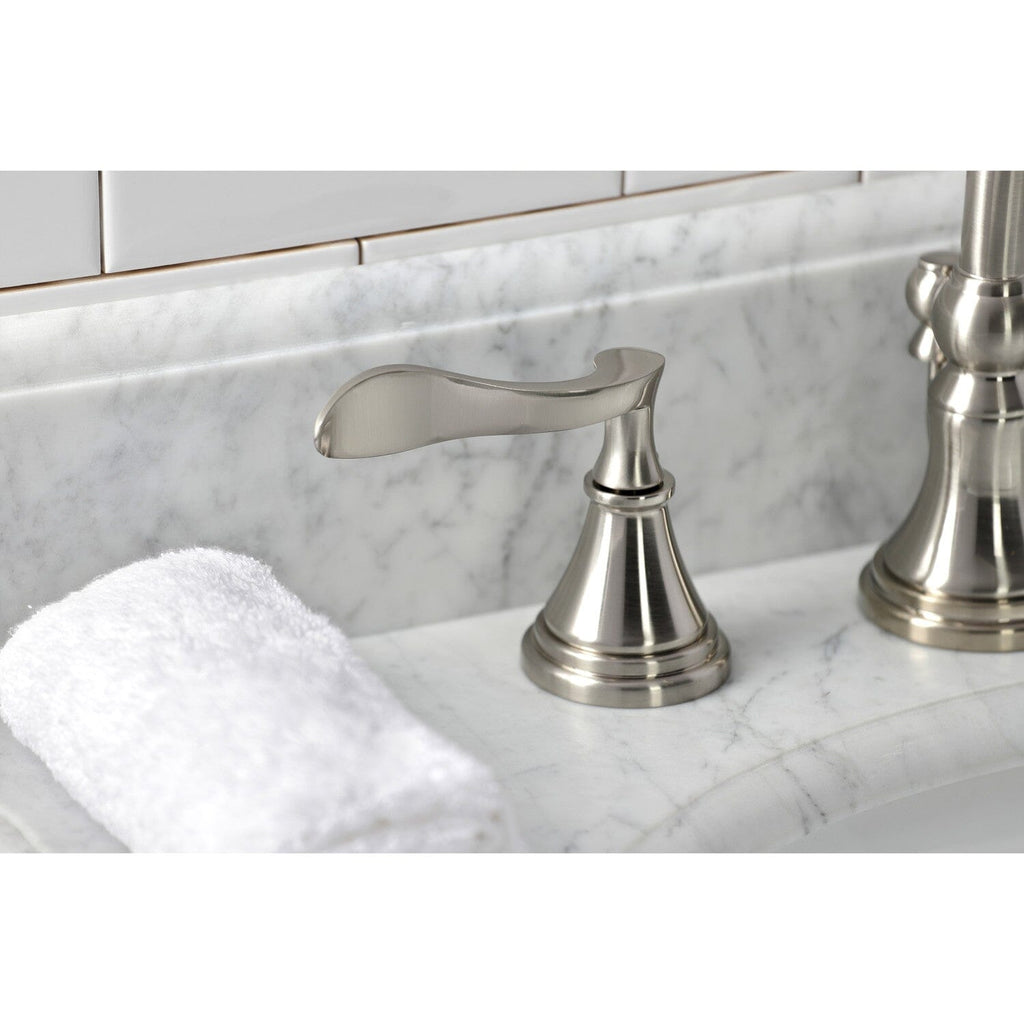 Century Two-Handle 3-Hole Deck Mount Widespread Bathroom Faucet with Brass Pop-Up Drain
