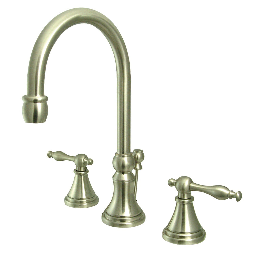 Governor Two-Handle 3-Hole Deck Mount Widespread Bathroom Faucet with Brass Pop-Up