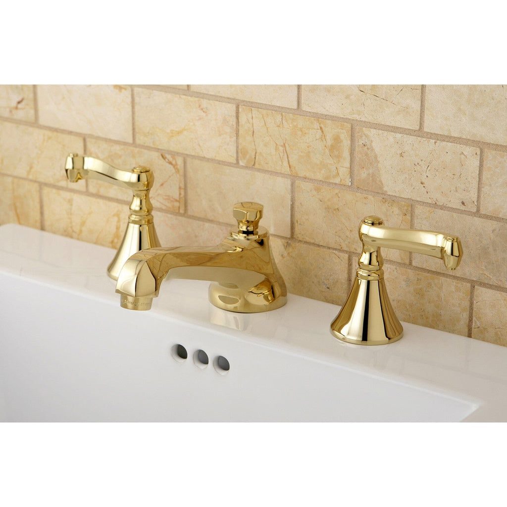 Two-Handle 3-Hole Deck Mount Widespread Bathroom Faucet with Brass Pop-Up