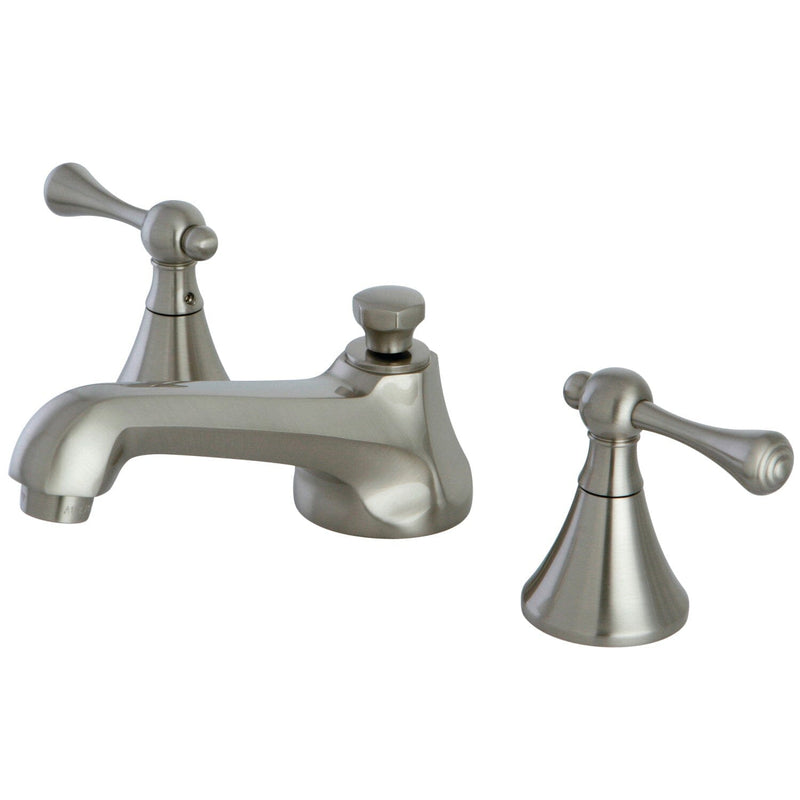 Two-Handle 3-Hole Deck Mount Widespread Bathroom Faucet with Brass Pop-Up