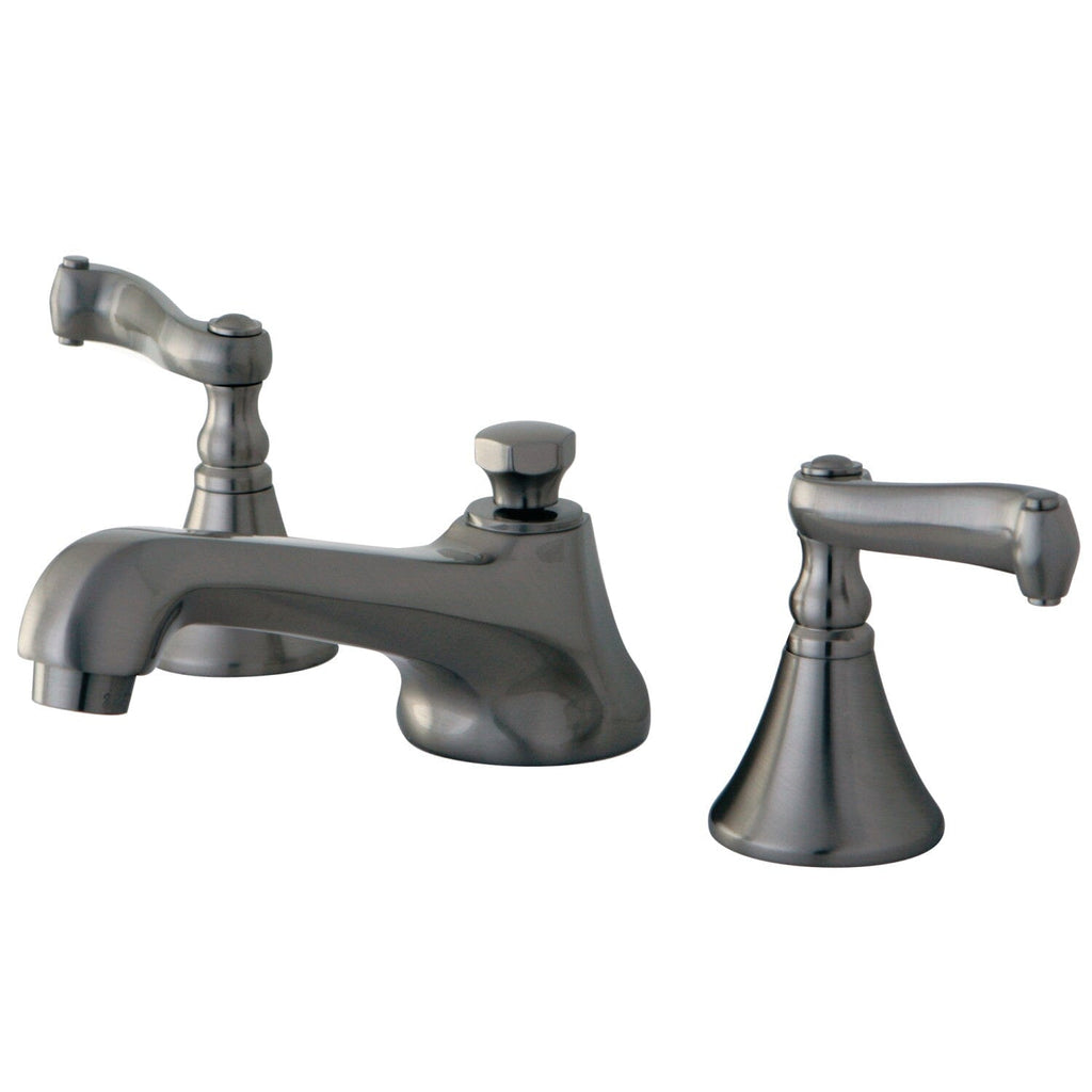 Two-Handle 3-Hole Deck Mount Widespread Bathroom Faucet with Brass Pop-Up