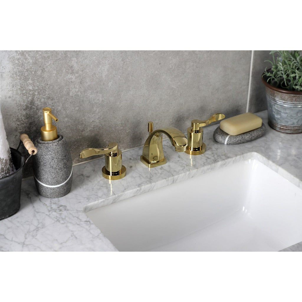 NuWave Two-Handle 3-Hole Deck Mount Widespread Bathroom Faucet with Brass Pop-Up Drain