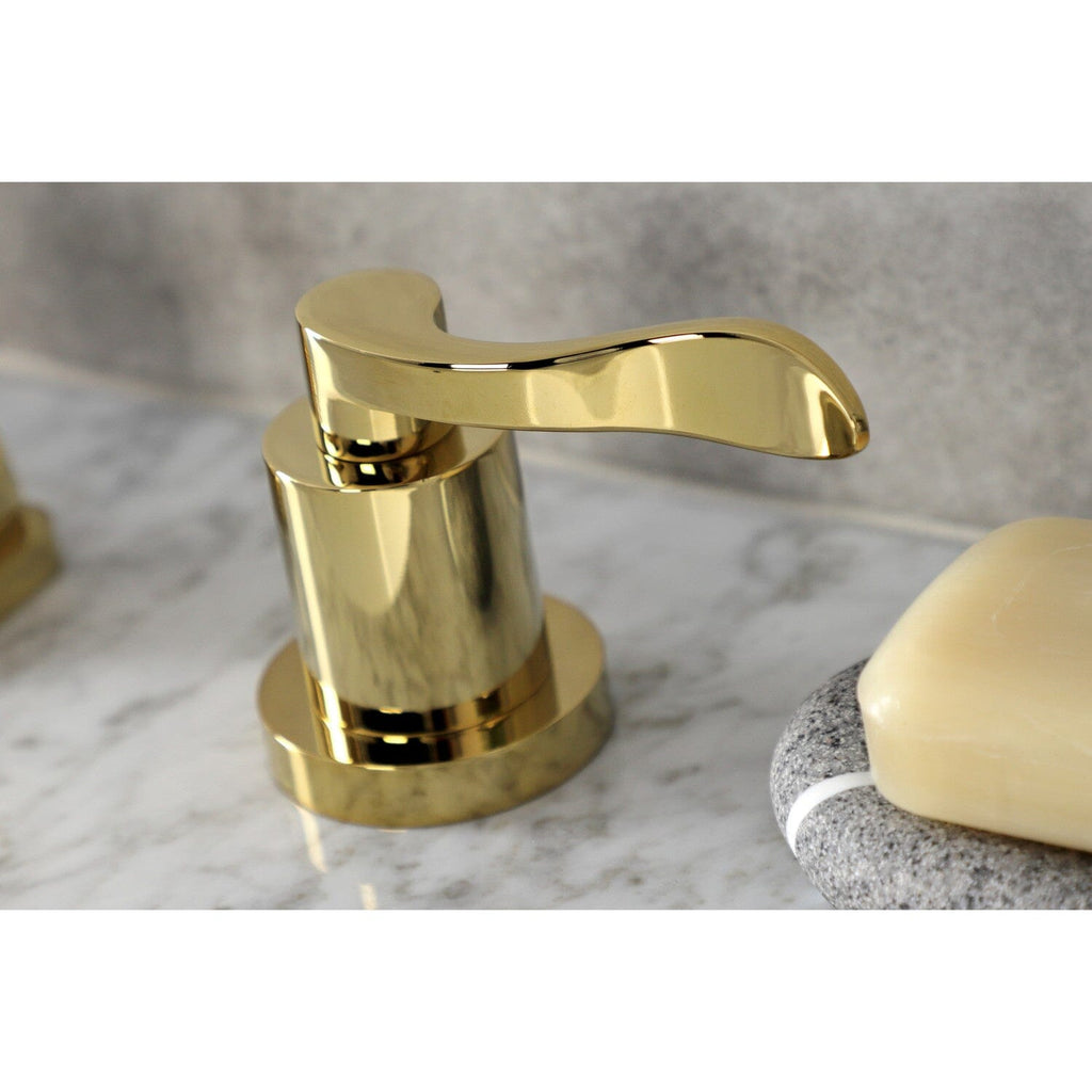 NuWave Two-Handle 3-Hole Deck Mount Widespread Bathroom Faucet with Brass Pop-Up Drain