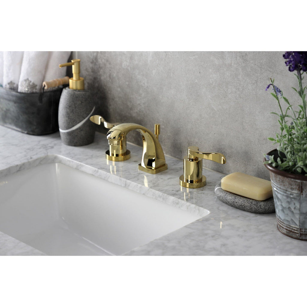 NuWave Two-Handle 3-Hole Deck Mount Widespread Bathroom Faucet with Brass Pop-Up Drain