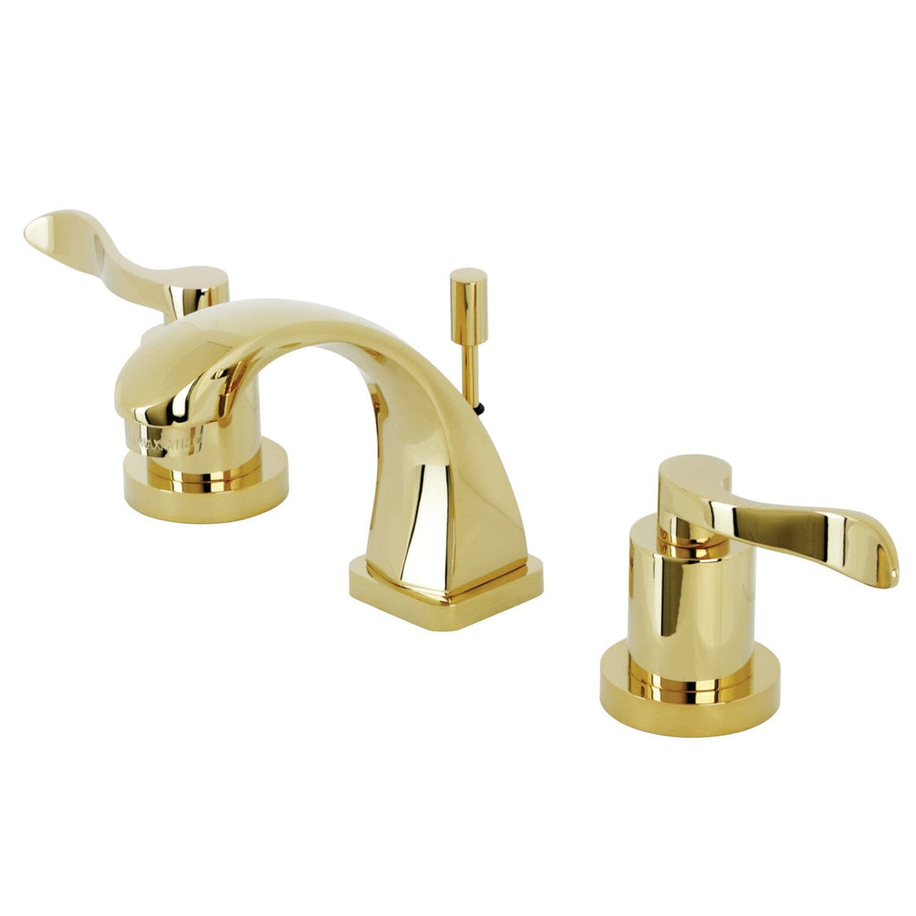 NuWave Two-Handle 3-Hole Deck Mount Widespread Bathroom Faucet with Brass Pop-Up Drain
