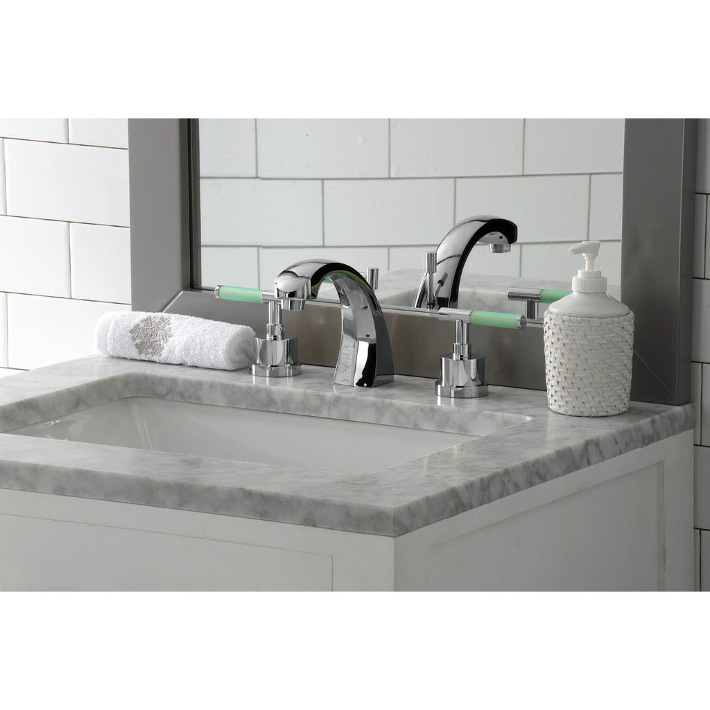 Kaiser Two-Handle 3-Hole Deck Mount Widespread Bathroom Faucet with Brass Pop-Up Drain