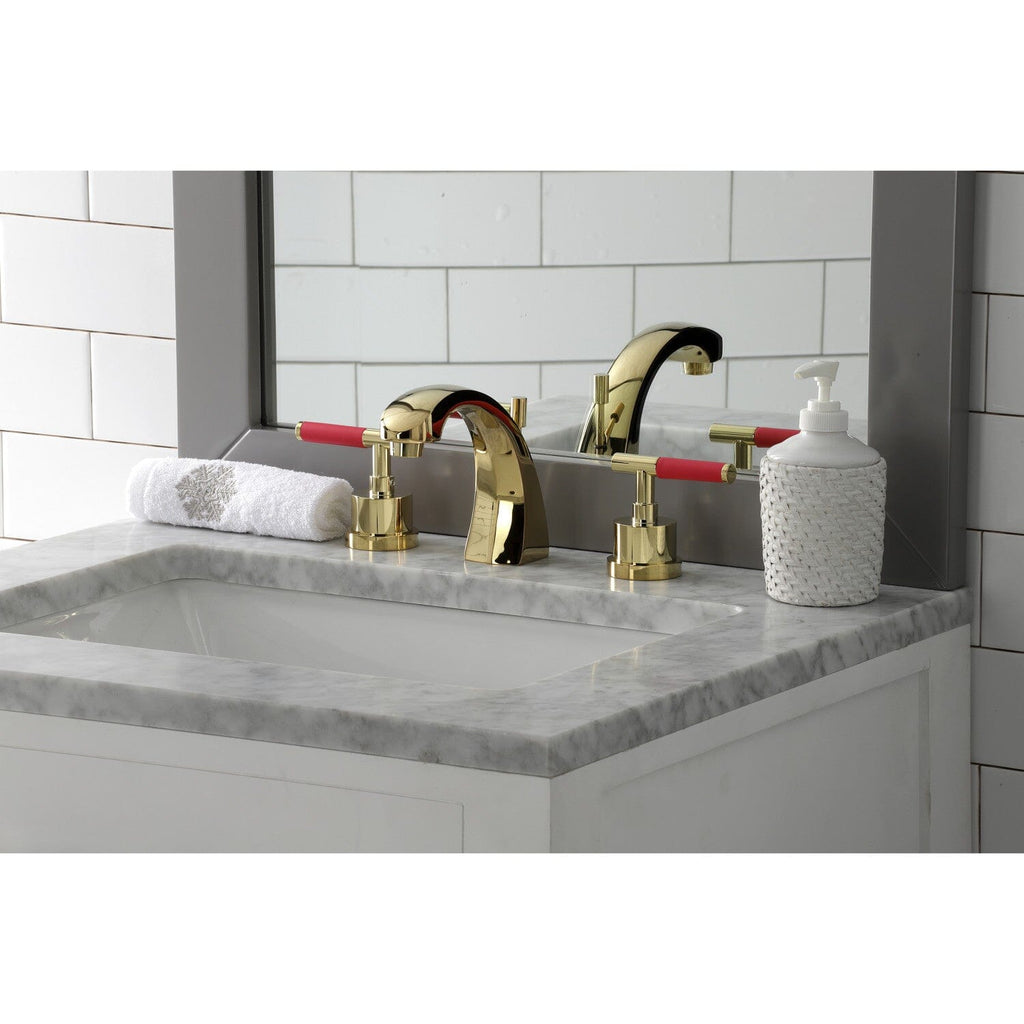 Kaiser Two-Handle 3-Hole Deck Mount Widespread Bathroom Faucet with Brass Pop-Up Drain