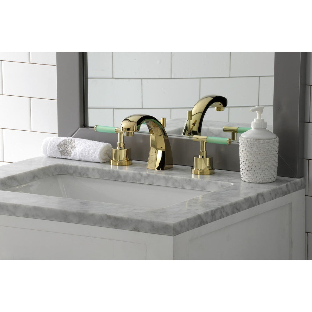 Kaiser Two-Handle 3-Hole Deck Mount Widespread Bathroom Faucet with Brass Pop-Up Drain
