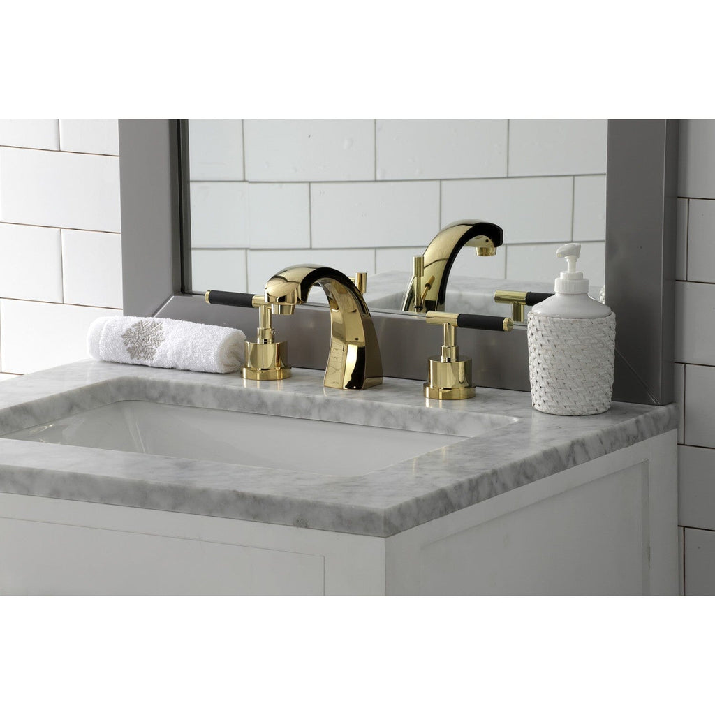 Kaiser Two-Handle 3-Hole Deck Mount Widespread Bathroom Faucet with Brass Pop-Up Drain