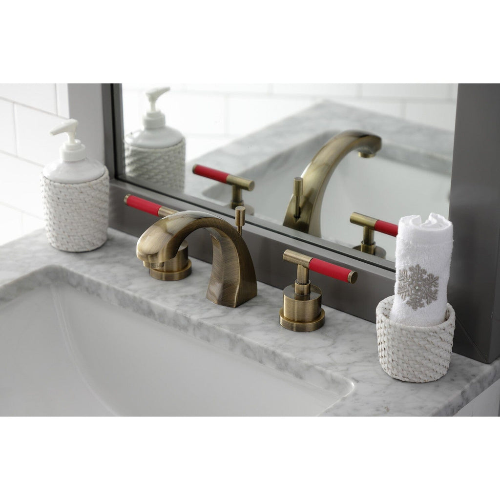 Kaiser Two-Handle 3-Hole Deck Mount Widespread Bathroom Faucet with Brass Pop-Up Drain