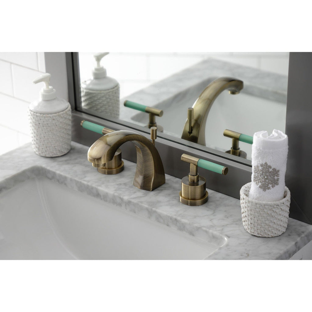Kaiser Two-Handle 3-Hole Deck Mount Widespread Bathroom Faucet with Brass Pop-Up Drain