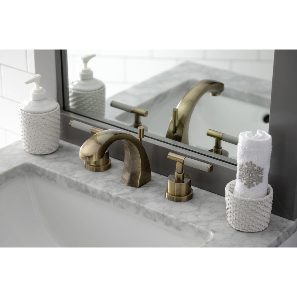 Kaiser Two-Handle 3-Hole Deck Mount Widespread Bathroom Faucet with Brass Pop-Up Drain