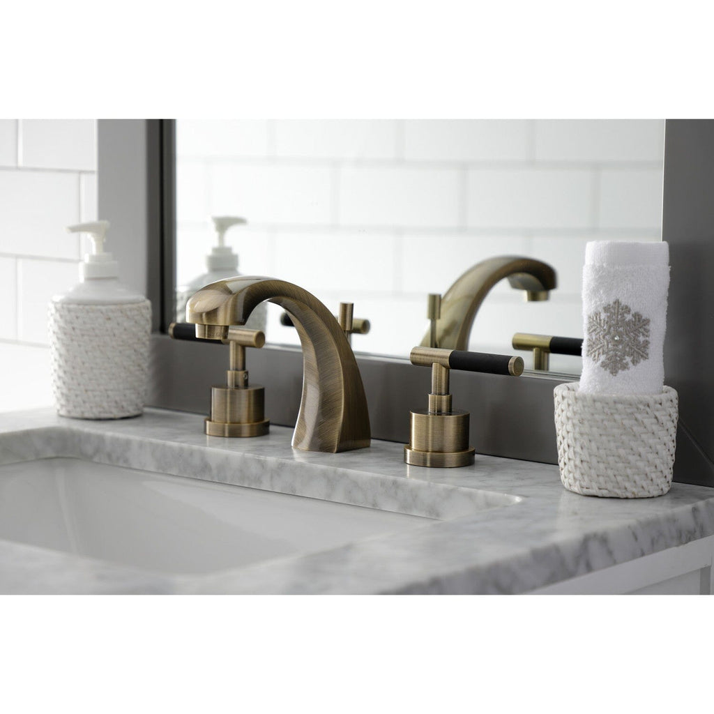 Kaiser Two-Handle 3-Hole Deck Mount Widespread Bathroom Faucet with Brass Pop-Up Drain