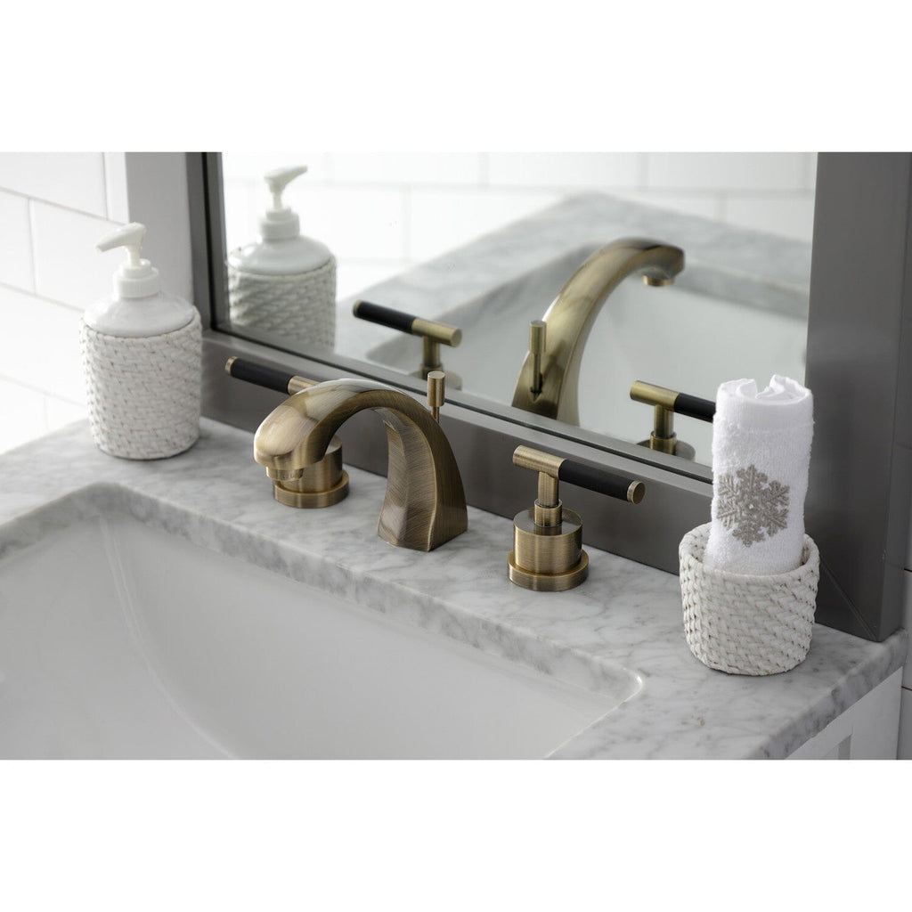 Kaiser Two-Handle 3-Hole Deck Mount Widespread Bathroom Faucet with Brass Pop-Up Drain