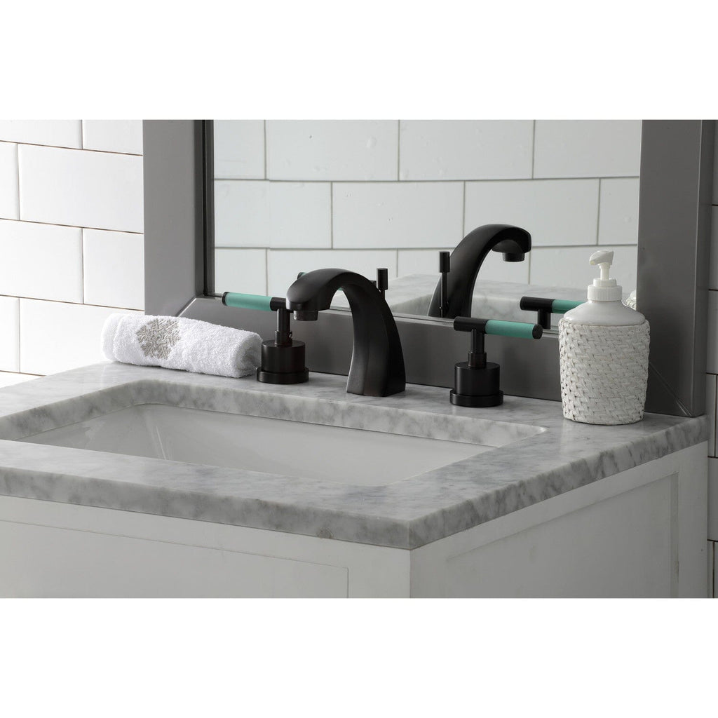 Kaiser Two-Handle 3-Hole Deck Mount Widespread Bathroom Faucet with Brass Pop-Up Drain