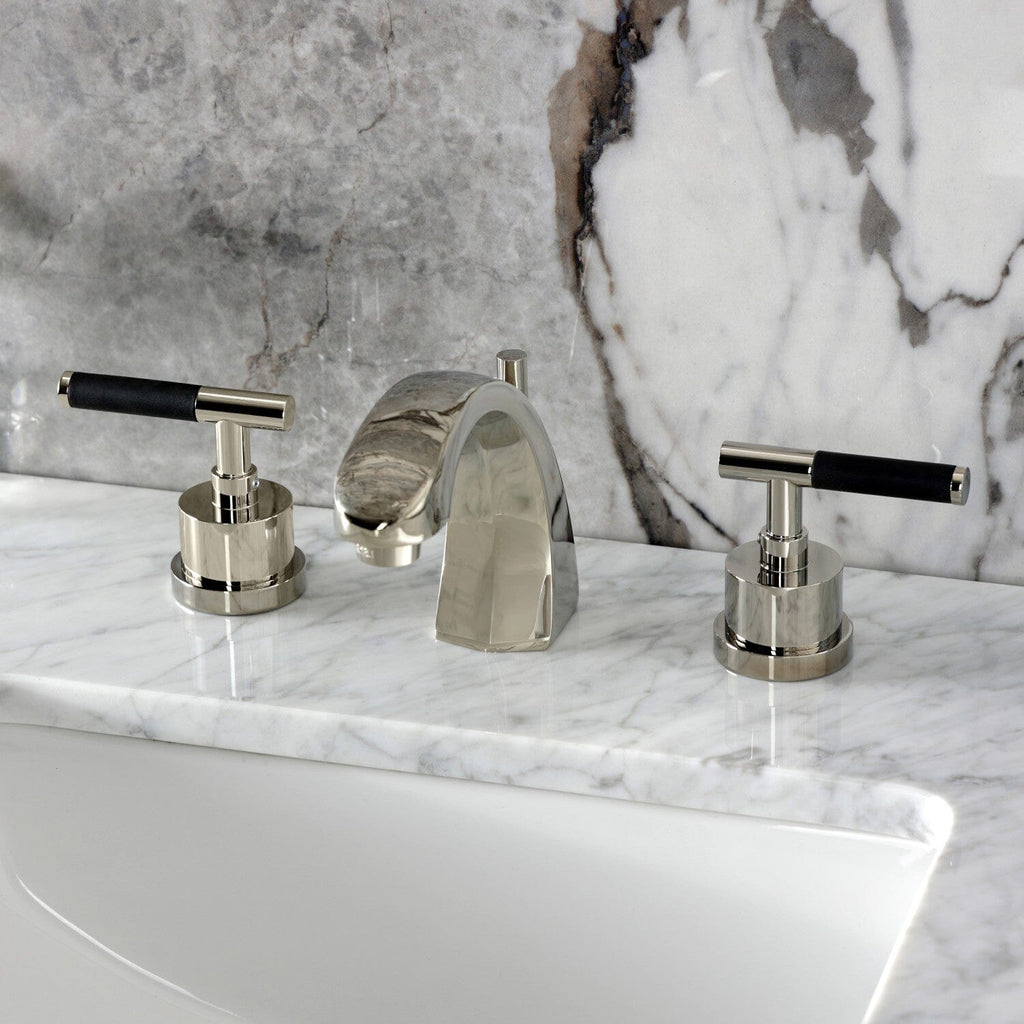 Kaiser Two-Handle 3-Hole Deck Mount Widespread Bathroom Faucet with Brass Pop-Up Drain