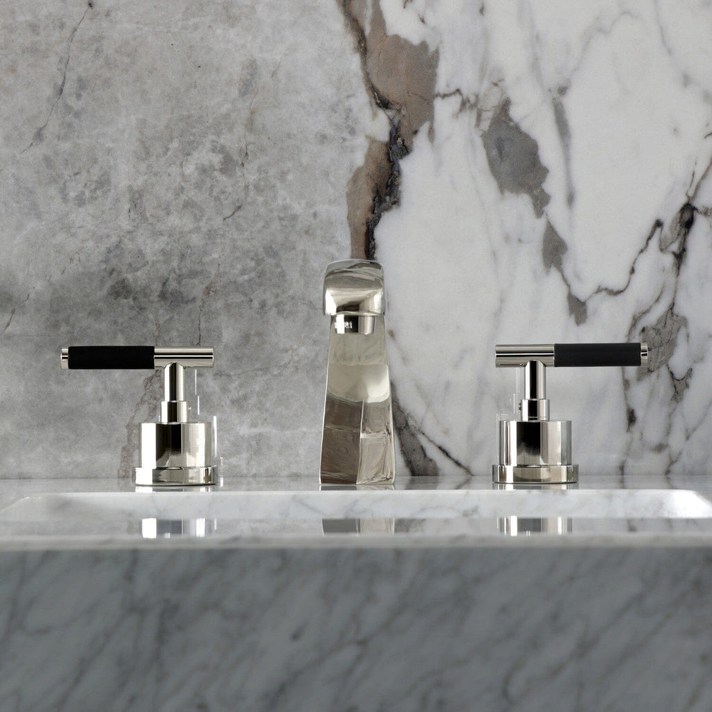 Kaiser Two-Handle 3-Hole Deck Mount Widespread Bathroom Faucet with Brass Pop-Up Drain