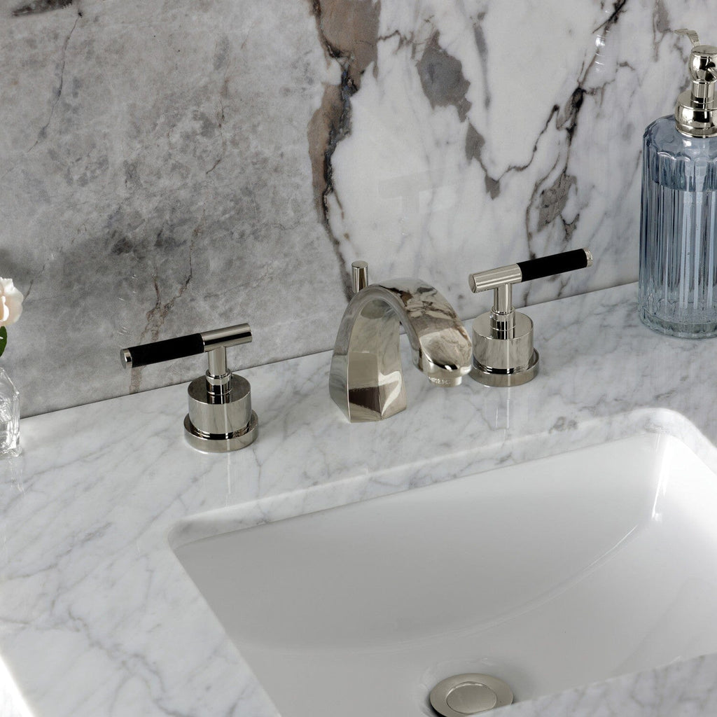 Kaiser Two-Handle 3-Hole Deck Mount Widespread Bathroom Faucet with Brass Pop-Up Drain