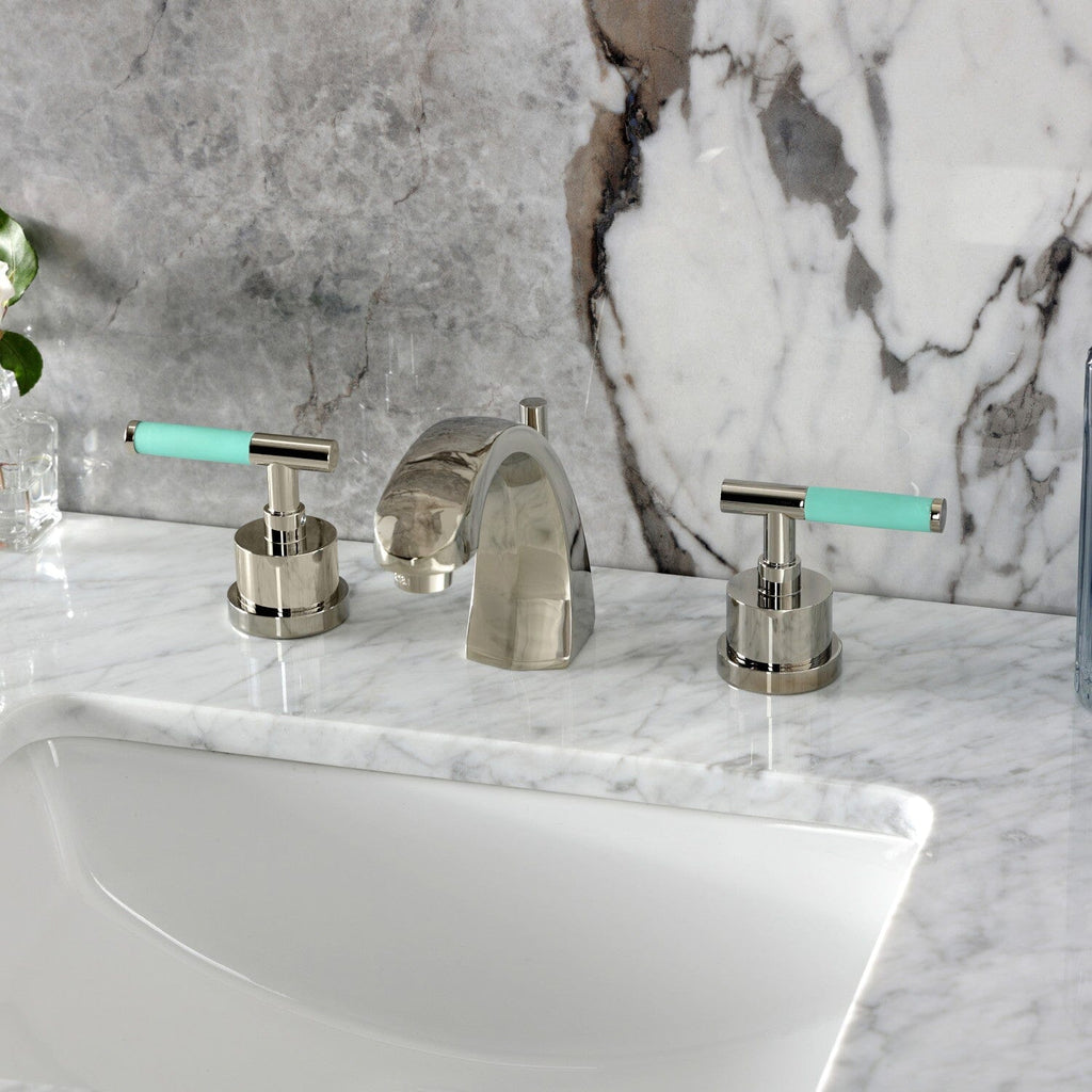 Kaiser Two-Handle 3-Hole Deck Mount Widespread Bathroom Faucet with Brass Pop-Up Drain