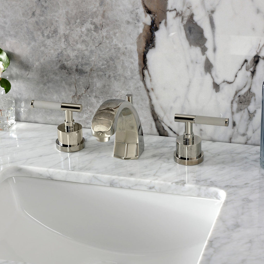 Kaiser Two-Handle 3-Hole Deck Mount Widespread Bathroom Faucet with Brass Pop-Up Drain