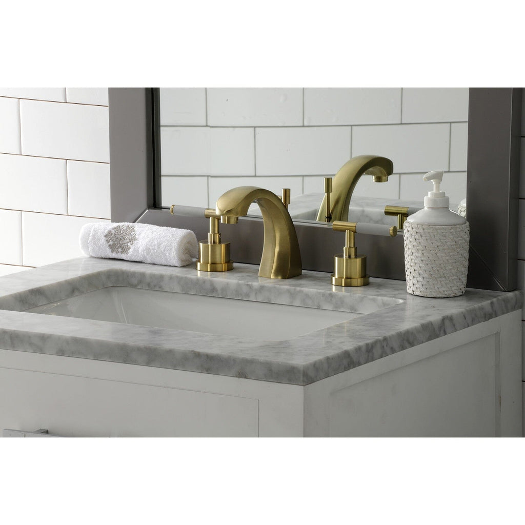 Kaiser Two-Handle 3-Hole Deck Mount Widespread Bathroom Faucet with Brass Pop-Up Drain