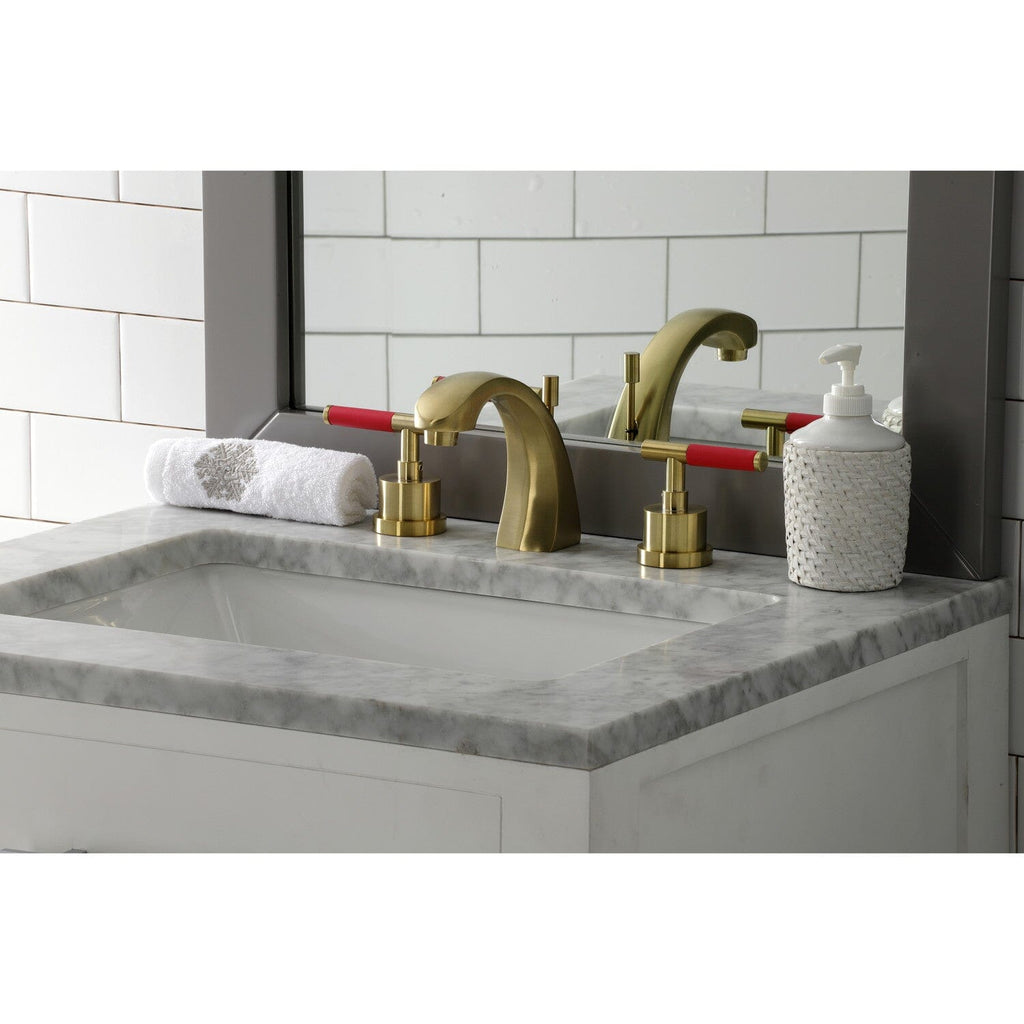 Kaiser Two-Handle 3-Hole Deck Mount Widespread Bathroom Faucet with Brass Pop-Up Drain